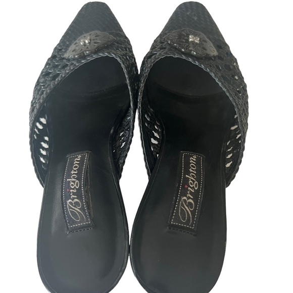 Brighton Tana Black Woven Leather Pointed Toe Kitten Heel Size 6.5 Witchycore - Picture 11 of 15